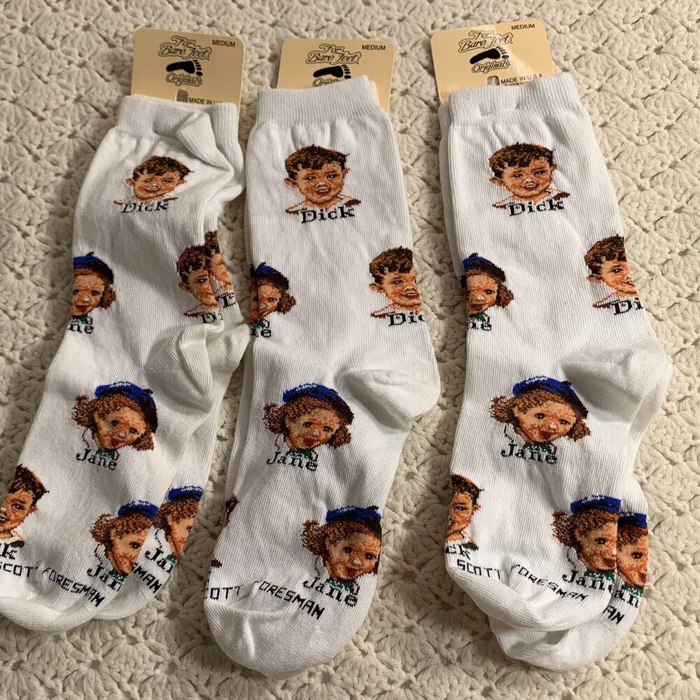 3 DICK JANE Novelty Socks NEW Adult Size Womens 6-11 Men’s 5-10 Shoe Size Unisex